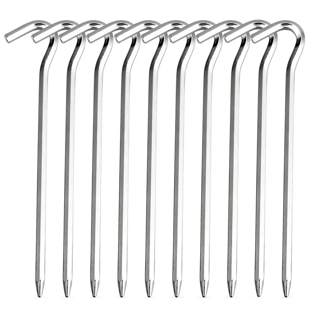 

10 шт. алюминиевых колышков для палаток с крючками, колышки для кемпинга на открытом воздухе, колышки для земли, жесткие и легкие колышки для палаток, тент