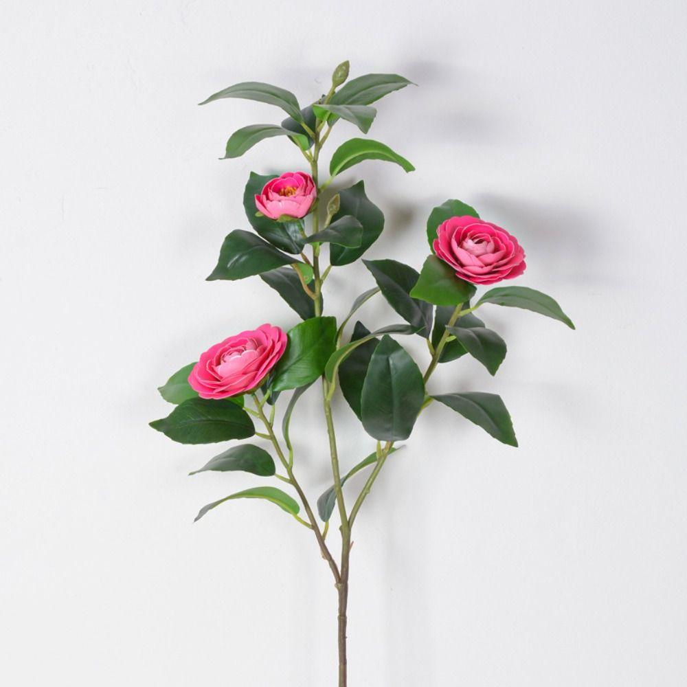 Real Touch Silk Camellia Flowers Branch Plastic Fake Flower  Balcony Decoration