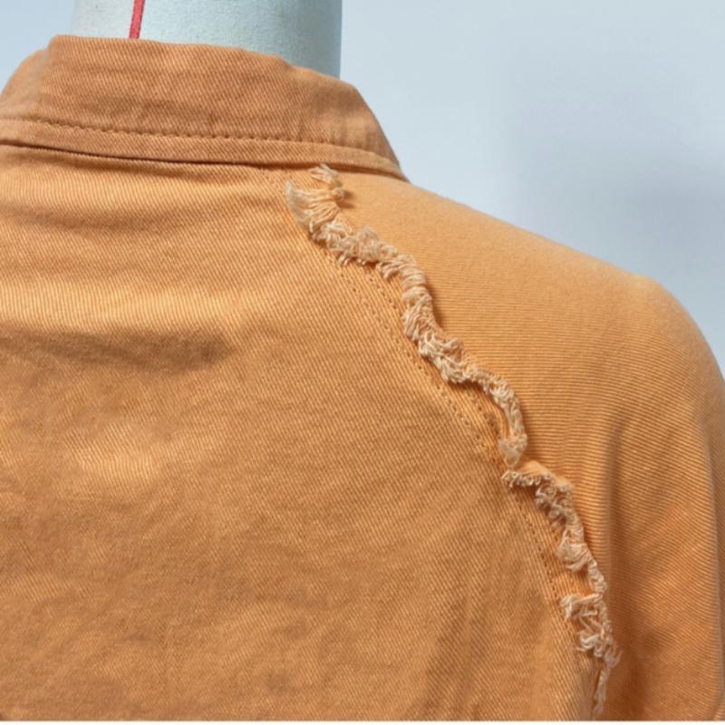 YYFS Autumn Women Denim Jacket Long Sleeve Loose Midi Raw Edge Jacket