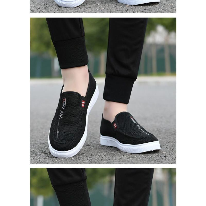 Men's Skate Shoes, Old Beijing Cloth Shoes with Anti-slip Wear-resistant Rubber Sole, Lightweight Breathable Canvas Shoes, Soft Comfort Work Shoes