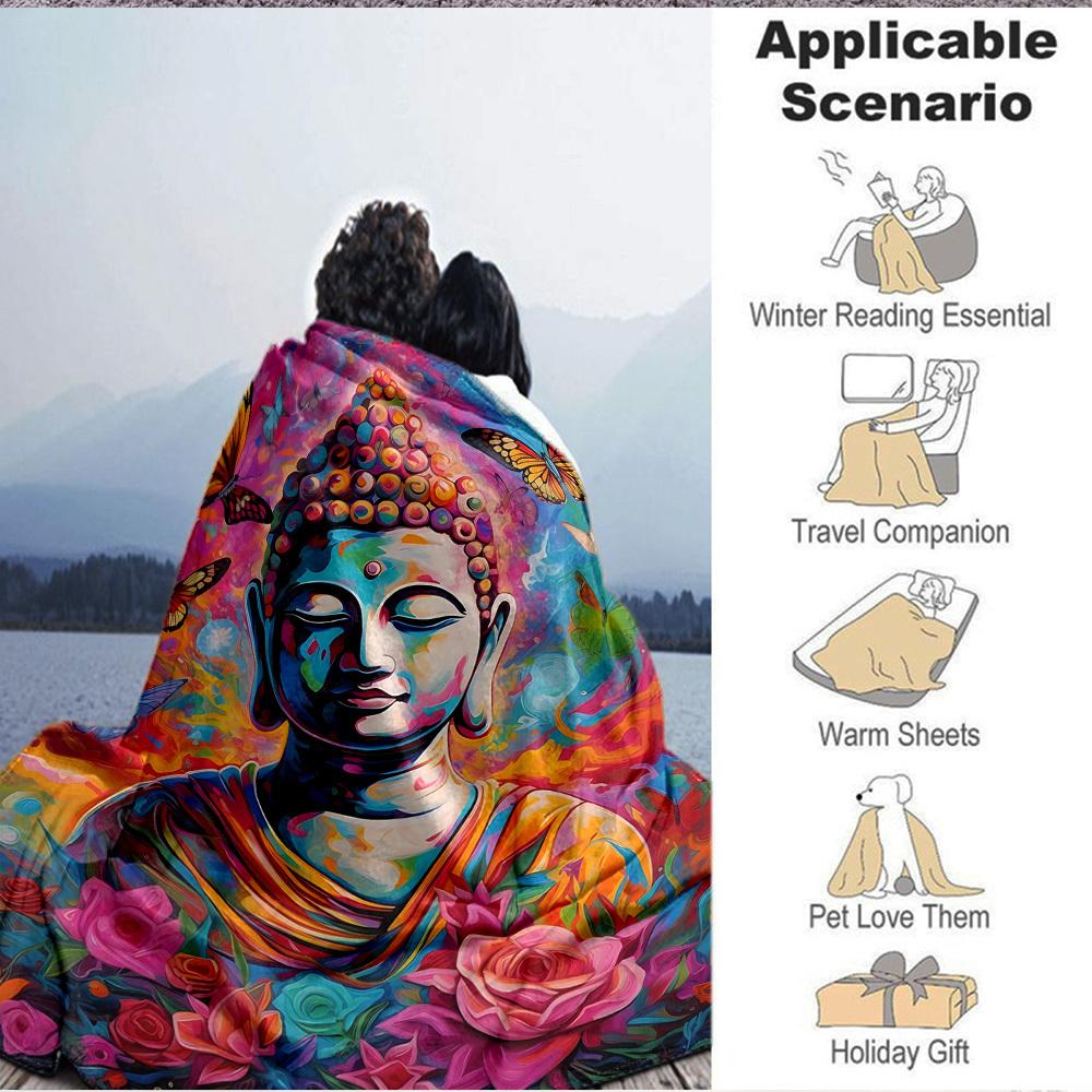 1pc Statue, Butterfly Garden Blanket - Lightweight Flannel Fleece with Digital Printing, Soft Warm for Sofa, Travel, Camping, Office Yy251018289