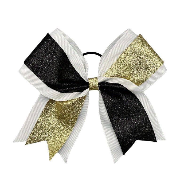 Glitter Cheerleading Bow Hair Tie with Double-Layer Elastic