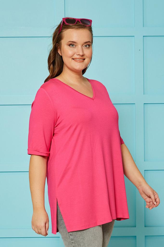 Tricou Stil Femei Mărime Mare Gât în V Larg de Bază