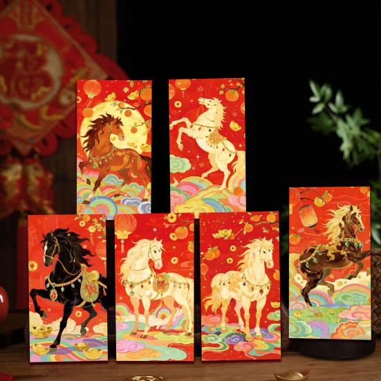 6 Pcs Envelopes Year of The Horse Chinese New Year Red Hong Bao Spring Lucky Pockets