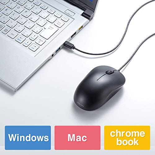Sanwa Supply Wired Mouse Type-C Connection Blue LED Sensor Medium Size Windows/Mac Compatible MA-BLC194BK