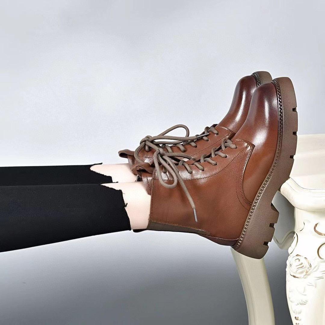 

Повседневные ботинки Мартина с круглым носком в сочетании цветов, новые осенне-зимние, ретро, из коровьей кожи первого слоя, на шнуровке, короткие ботинки, женские ботинки 39