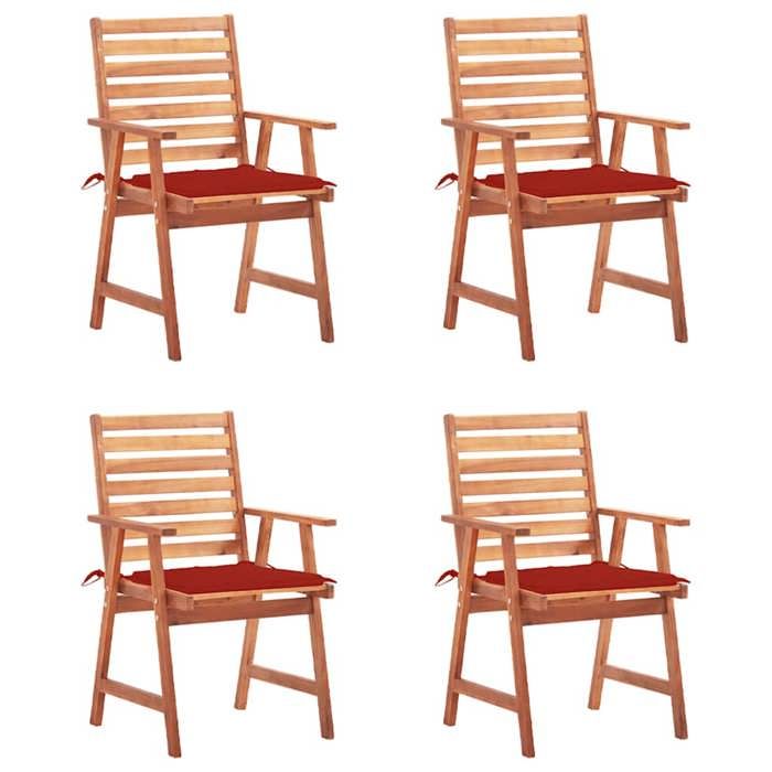 Chaises de jardin - MAISON EXCLUSIVE - Chaises à lattes - Acacia massif - Lot de 4 avec coussins imperméables - Contemporain rouge