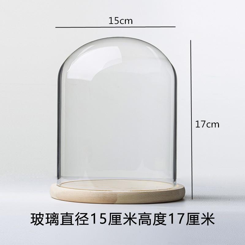 Ewige Blumen Ornamente Präsentationsschale Transparente Glasabdeckung Holzsockel Geschenk Präsentationsbox Kunsthandwerk Aufbewahrungsschale Staubschutz Kuchenform