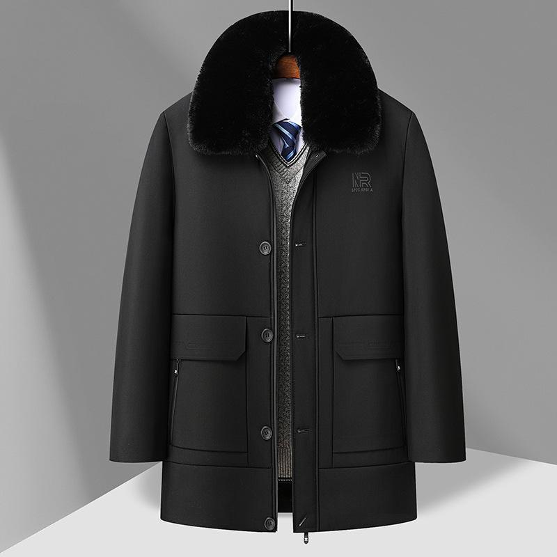 Middle-aged and Elderly Men's Men's Winter Cotton-padded Jacket with Big Fur Collar New Dad's Long Padded Down Cotton-padded Jacket