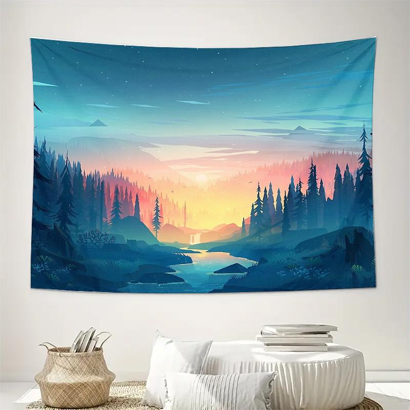 Nature Mountain Tapestry Forest Landscape Wall Hanging Woodland Scenery Home Decor Room Aesthetic Vibe Room Divider Backdrop Art