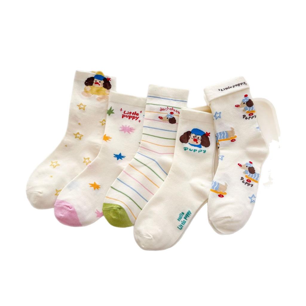 Socks, Medium Socks, Pure Cotton, Spring And Autumn Thin Socks, Piled Up Socks, Trendy Socks, Cotton Socks, Summer Cartoon Striped Dachshund