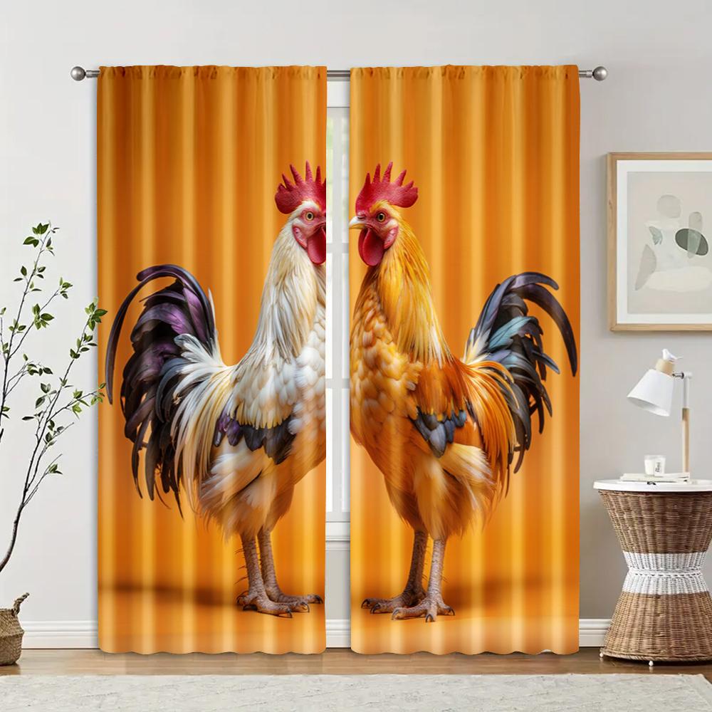 

2 pcs filtering curtains (excluding rods non-movable without batteries) Chicken-Themed for use in bedrooms and living rooms 100*130 Grommet Top 1pcs