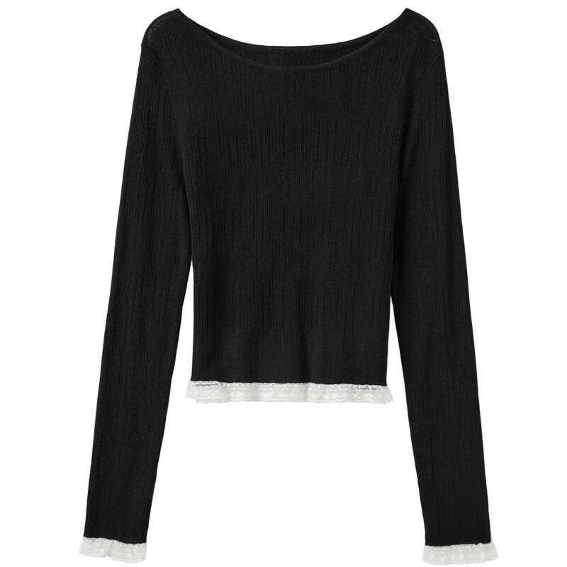 Sancai Women's Textured Lace Trim Knit Sweater