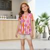 Mädchen Sommer Outfit Set Kurzarm Rüschensaum Oberteil und Shorts Zweiteilig Leichtes Bequemes Design für Kinder