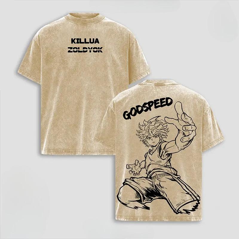 

Hunter x Hunter Killua Printed Tee Men Women Retro Washed T-shirts Oversized Cotton T Shirt Casual Clothing Harajuku Male Tshirt S коричневый