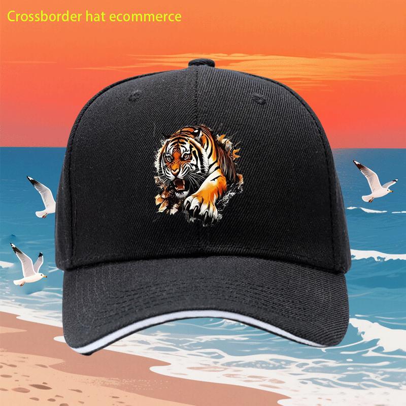 Cool Tiger Print Baseball Cap Polyester Adjustable Casual Outdoor Snapback Hat Unisex Print