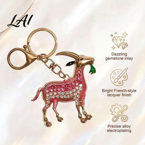 Goat Keyring Accessory Keychain with Sparkling Rhinestones Metal Animal Pendant for Decorative Handbag Charm Car Keys Backpacks Handbags Gift Lovers