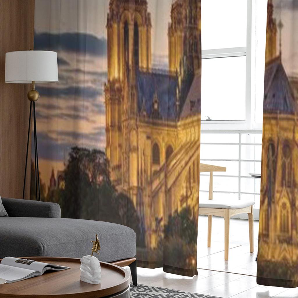 Famous Notre Dame Cathedral In Paris At Dawn Chiffon Sheer Curtains for Living Room Bedroom Decor Window Voiles Tulle Curtain