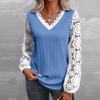 Loose Long Sleeve V Neck Lace Patchwork T Shirt Top Women Casual Tee