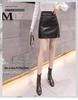 Petite High-Waist Black Leather A-Line Skirt - Autumn/Winter Wrap with Hip Split