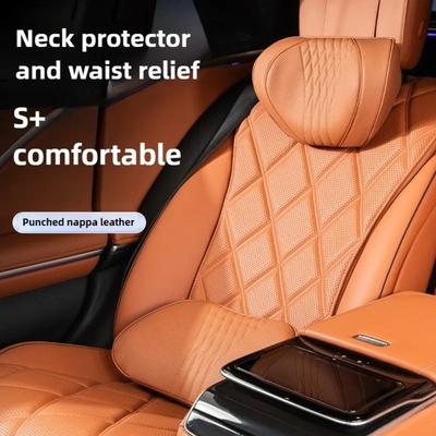 Car Neck Pillow Set Leather Soft Memory Foam Car Headrest Car Lumbar Pillow Seat Accessories Auto Lumbar Support and Neck Pillow