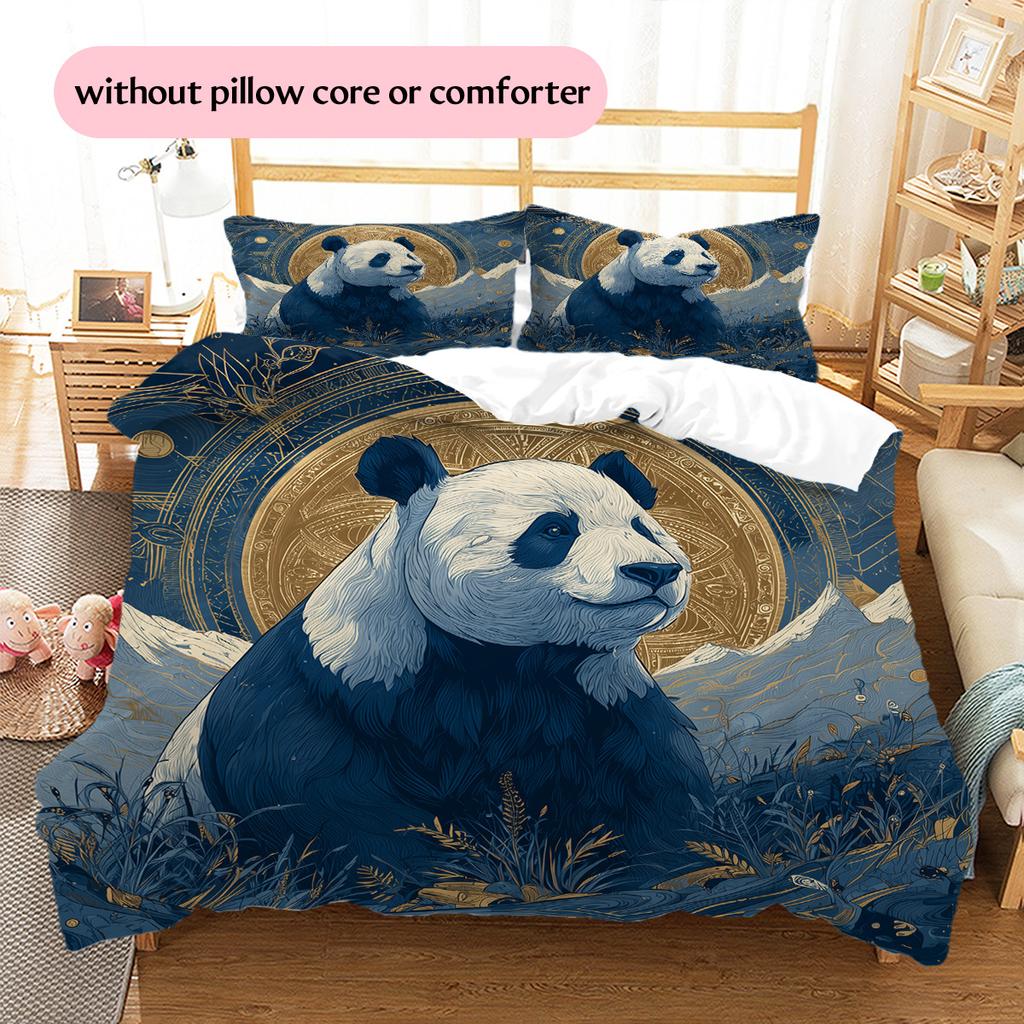 Moon Panda Pattern Bedding Quilt Set Home Decoration Gift (1 * duvet cover + 2 * pillowcase without core)