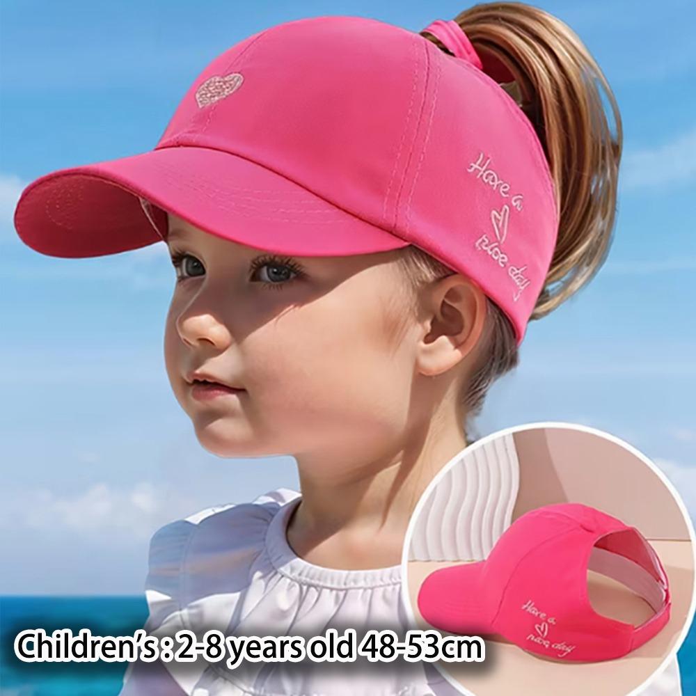 Heart-Embroidered Baseball Cap For Girls Breathable Cute Children'S Baseball Hat Uv Protection Sun Protection Tool