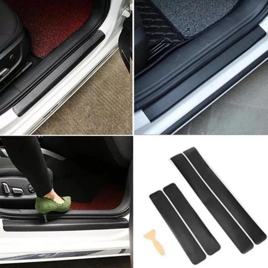 Side Sill Decoration, Set of 4, Car Accessories, Carbon Fiber Stickers, Waterproof, Scratch-Proof, Dirt-Proof, Side Sill Guard, Universal