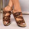Fashion Ladies Shoes 2025 New Open Toe Women's Slippers Fashion Outdoor Casual Summer Plus Size Leopard Print Belt Buckle Flat Slippers