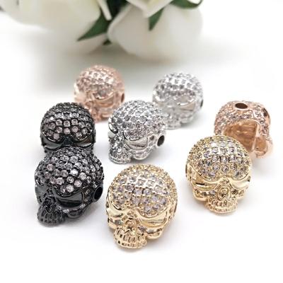 Perline sciolte in metallo con zirconi cubici, ciondolo a forma di teschio per la creazione di gioielli, accessori per bracciali
