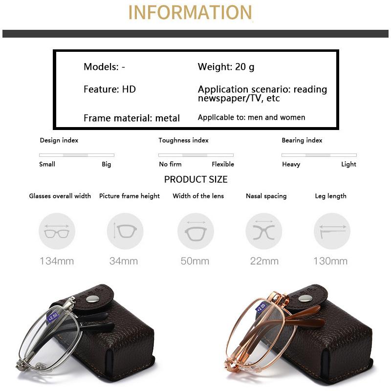Fashion Portable Folding Reading Glasses Men Women Oval Metal Frame Presbyopic Magnifying Glasses Male Female Eyewear with Case