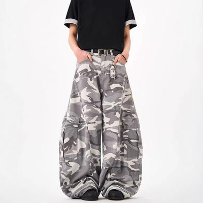 Camouflage werkbroek met meerdere zakken, scimitar broek heren, zomer, nieuw, wijde pijpen, casual, los, niche design, lange broek
