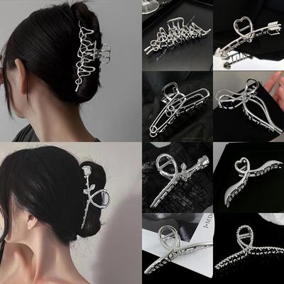 New Women Elegant Silver Hollow Geometric Metal Hair Claw Vintage Hair Clips Headband Hairpin Hair Crab Hair Accessories