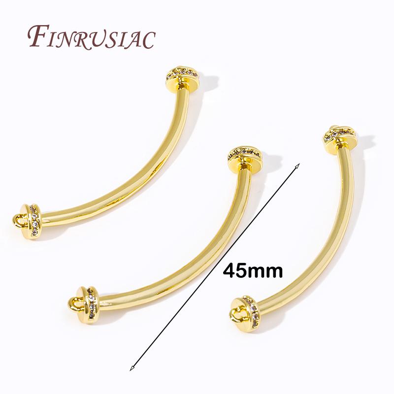 

DIY Pearls Jewelry Connecting Findings 18K Real Gold Plated Curved Tube Connector With Ring For Beading Jewelry Making 2 Pieces