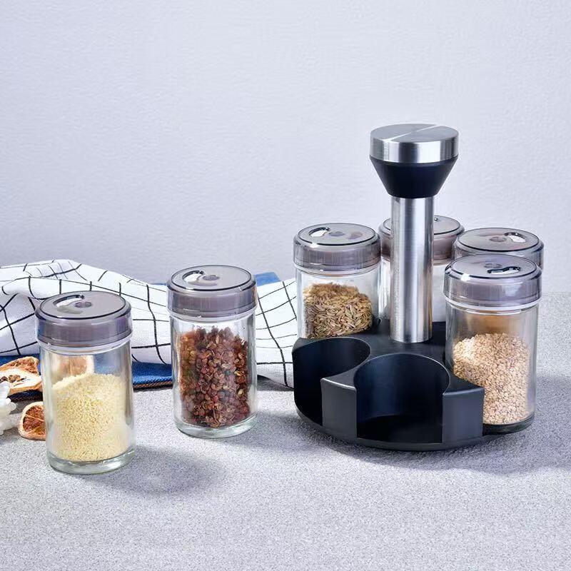 SIFAR Glass Rotating Spice Jar Set