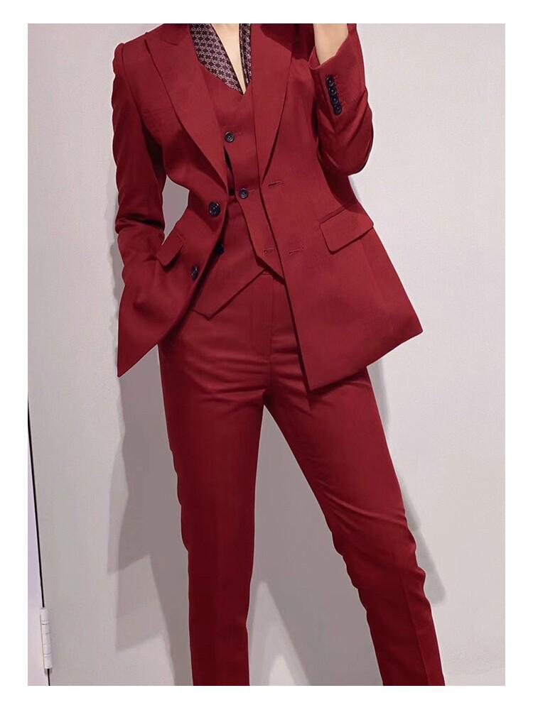 Women s Burgundy Suit Set: Professional, High-End Three-Piece for Spring & Autumn XL