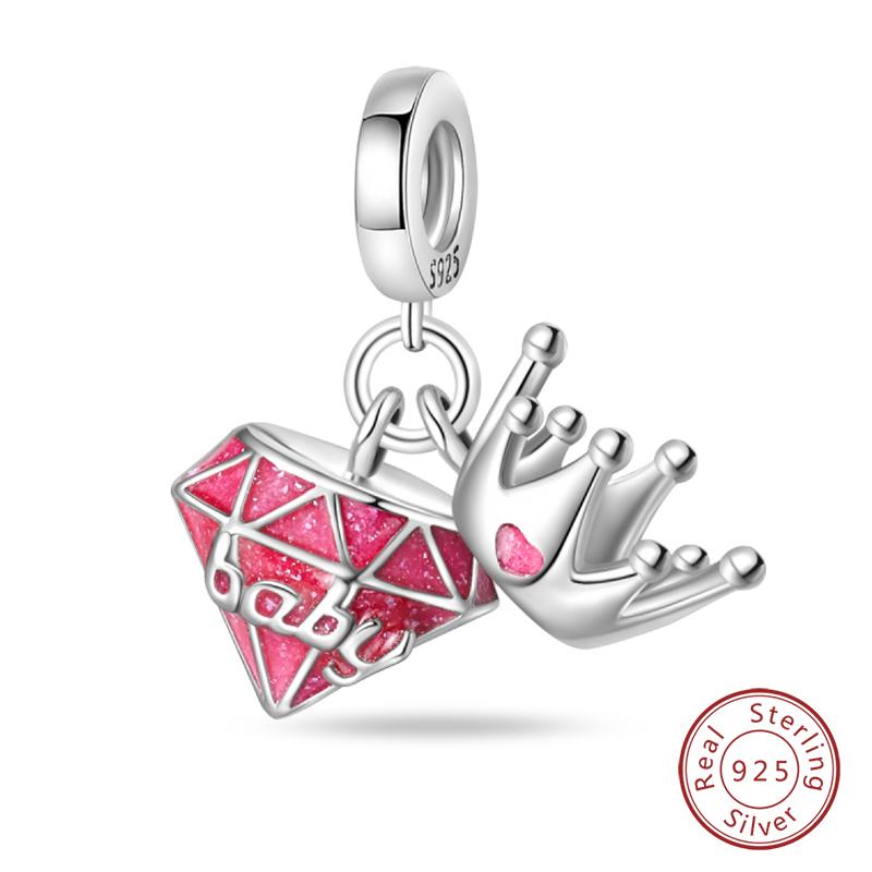 Sweet Romantic Princess Charms S925 Silver Pink Dress Lipstick High Heels Perfume Beads 3mm DIY Fine Jewelry Accessories