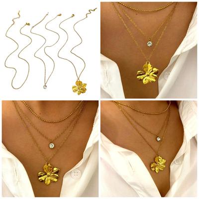 Elegant Gold Plated Flower Pendant Necklace Versatile Gold Bead Pendant Necklace for Women Enhances Any Outfit