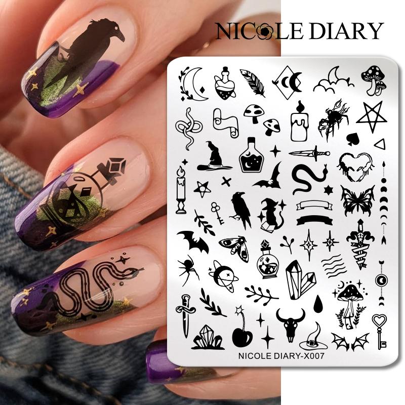 NICOLE DIARY Leaves Flower Nail Art Stamping Plates Drawing Template Geometric Stripe Line 3D Image Stencil Mold Printing Tools