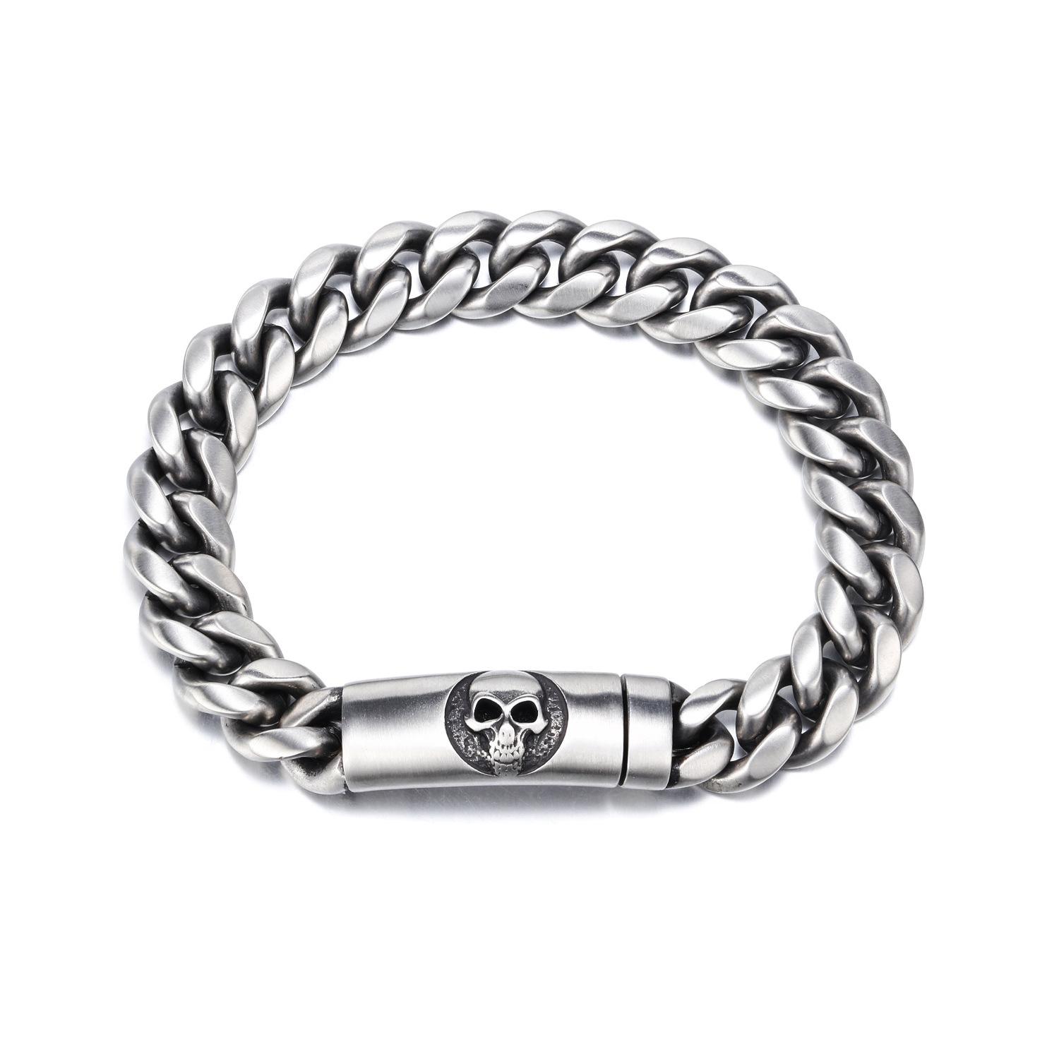 Black Skull Stainless Steel Bracelet Men s Hip Hop Thick Chain Punk Style Personalized Trendy Jewelry