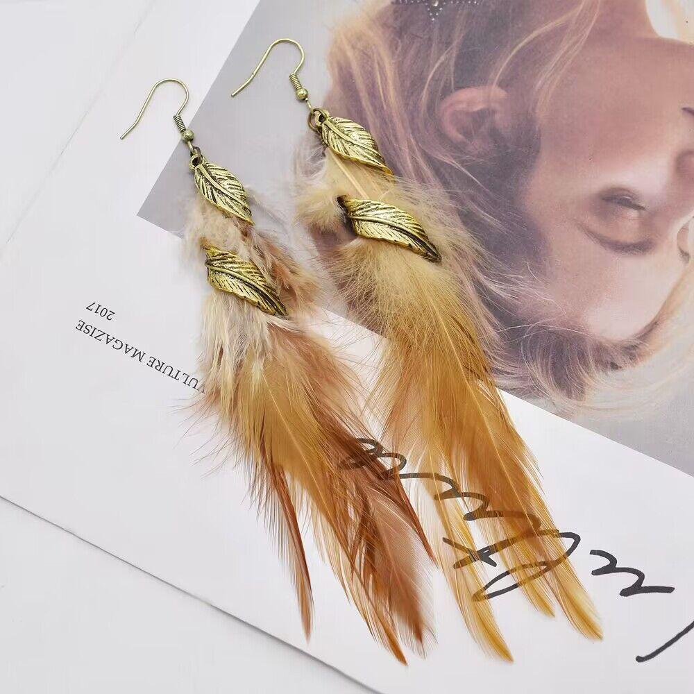 Bohemian Blue Peacock Feather Long Tassel Earrings Ethnic Unique Dangle Drop Earrings For Women Fashion Jewelry
