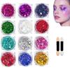 14 PCS Set Glitter Eyeshadow Palette with 12 Glitter Shades and 2 Brushes, Eyeshadow Set for Festival and Party Makeup, Waterproof Formula for Lo