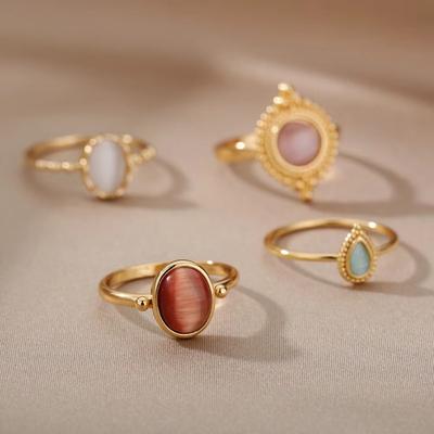 Wind Ring Oval Opal Open Ring Fashion Women's Versatile Gold Non-Fading Ring