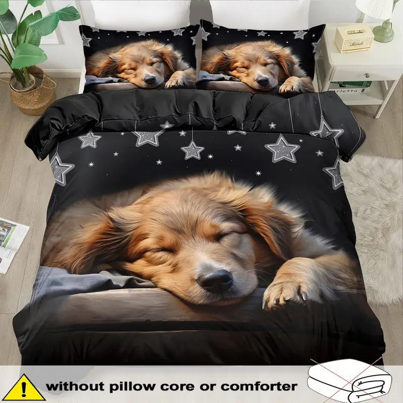 Dog-Themed Duvet Cover Set, Soft, And Breathable, Featuring Animal Print Bedding,Cute Dog Pattern Duvet Cover Set, Polyester
