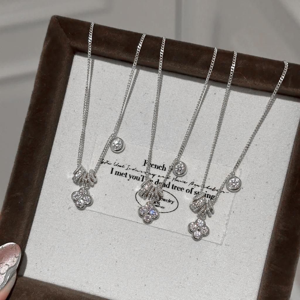 Foydjew French Style Luxury Retro Necklaces Four-leaf Clover Snowflake Design Bracelets Chain Rings Zircon Sets 2024 New Trend