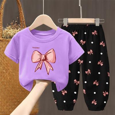 Nouveau Costume Deux-pièces pour Filles d'Été Haut T-shirt Manches Courtes pour Enfants Pantalon Anti-Moustiques Style Occidental Bébé Filles