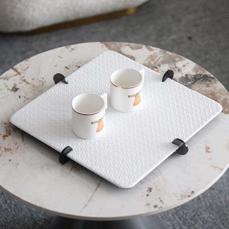 Light Luxury Tray Small Fragrance Decoration Model Room Home Living Room Storage Tray Woven Leather Storage Tray Decoration