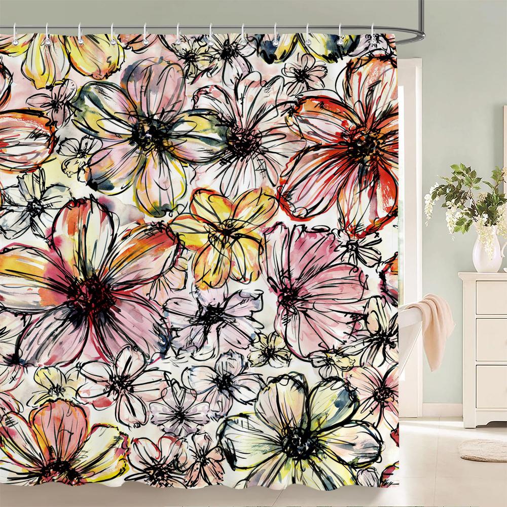 

1 Pcs Colorfulful Floral Pattern Polyester Fabric Shower Curtain Waterproof Cloth Bathroom Curtain Anti-Mildew Partition Curtain W60H190(CM)-1 Pcs