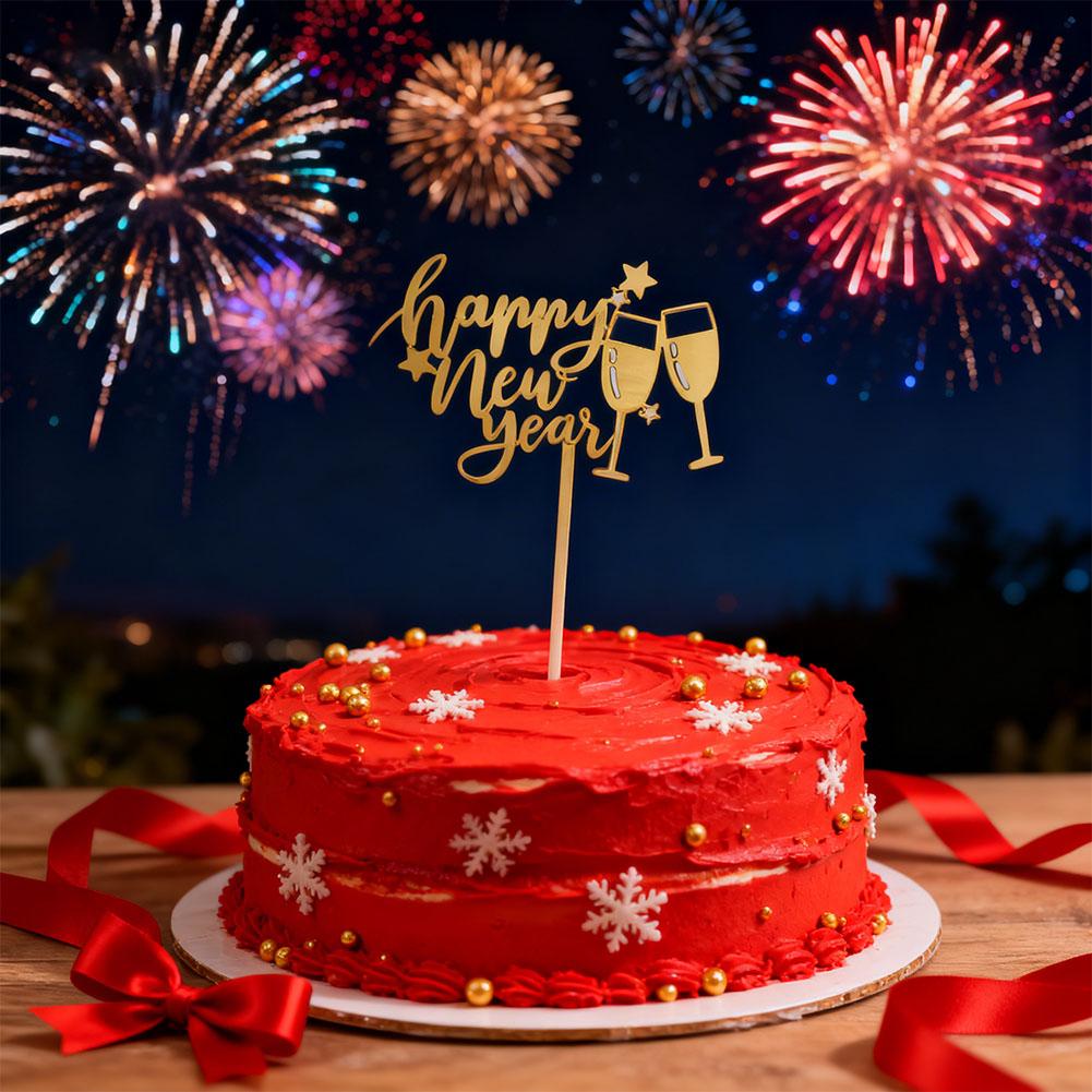 Happy New Year Acrylic Cake Plaque Silver Black Simple Decor Acrylic Design Baby Tools Accessories Cake Toppers Shower Dess N3U8