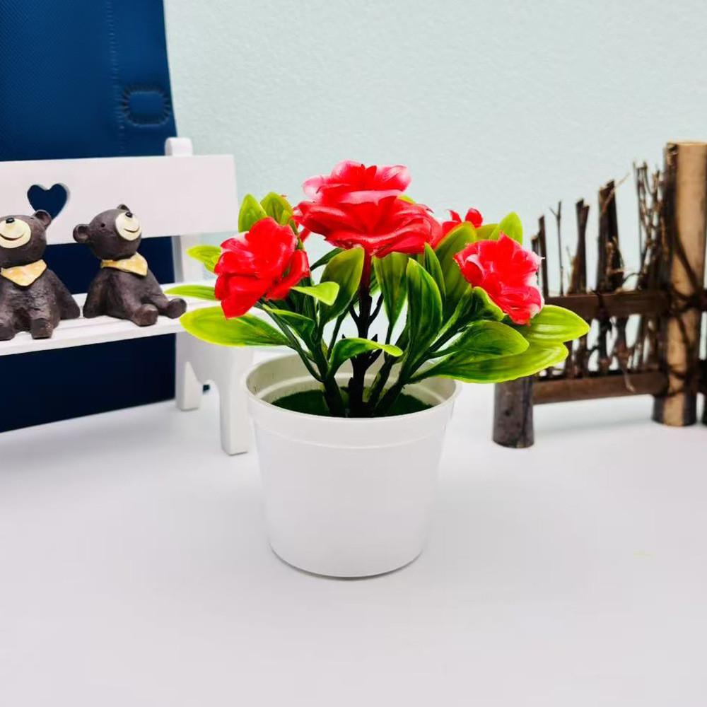 

Artificial Bonsai Rose Potted Plant For Office Desk And Gift For Flower Lovers Big Red